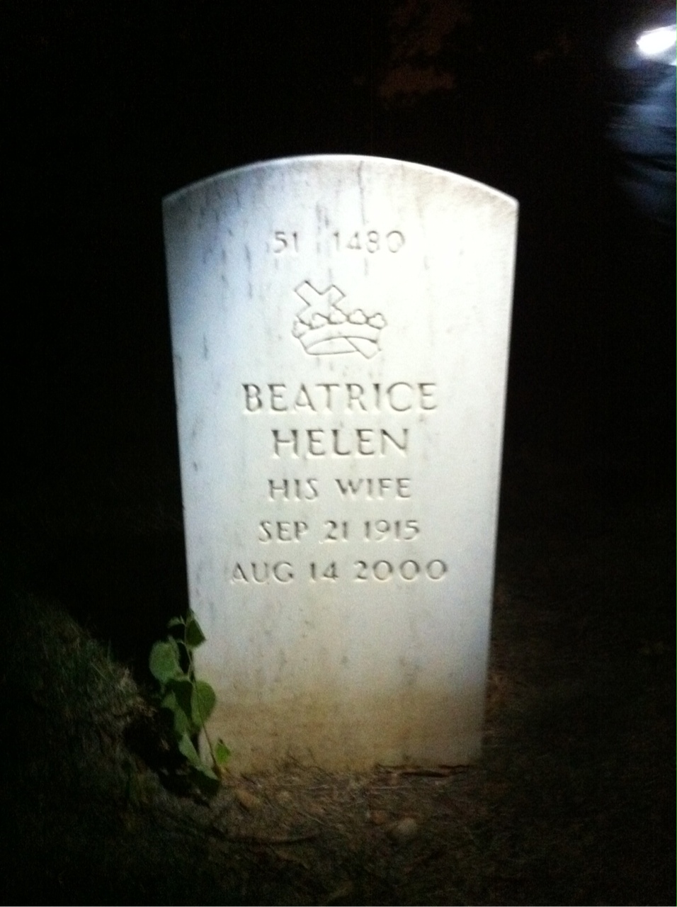 Back of headstone — Beatrice Adams