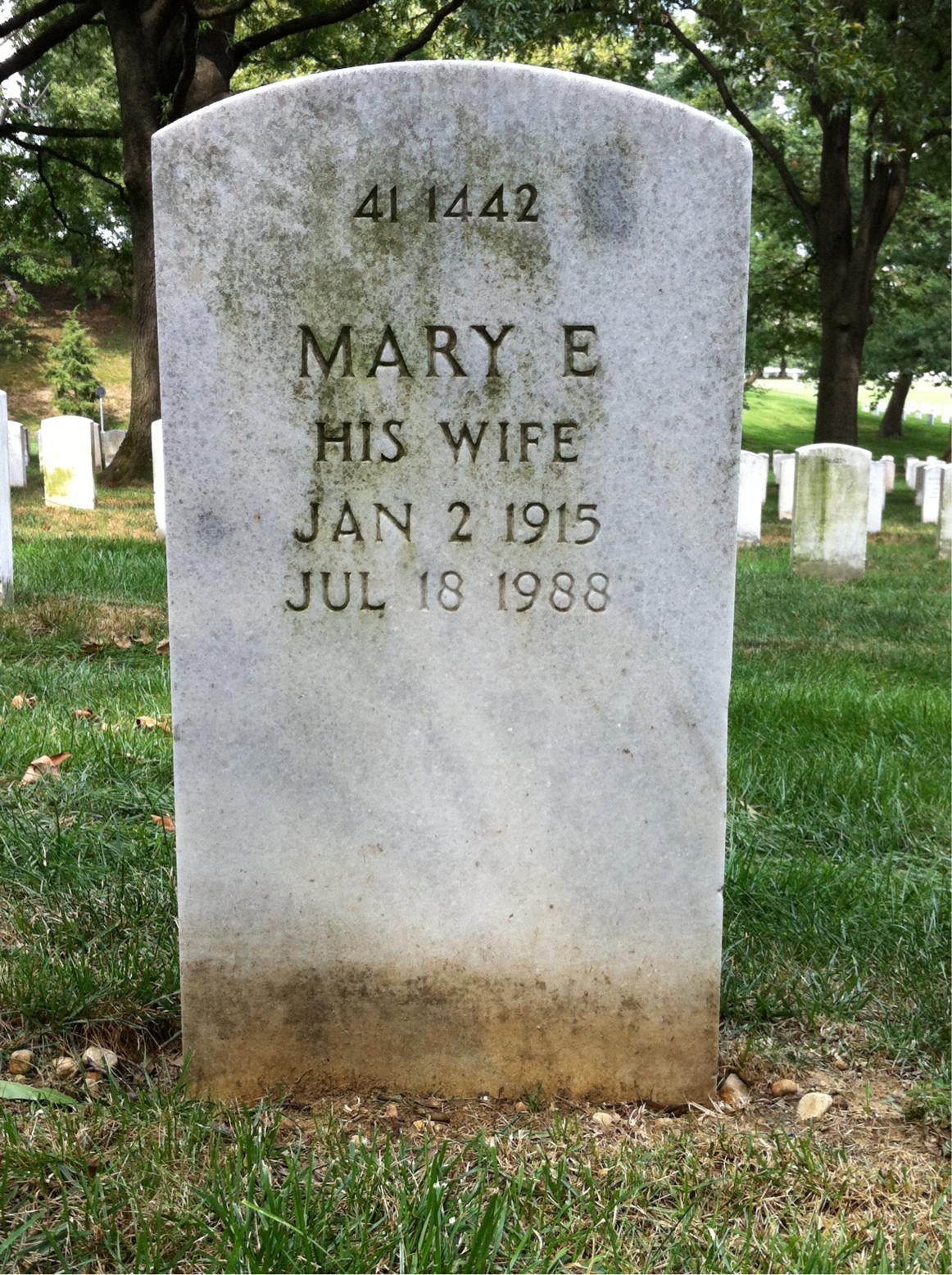 Back of headstone — Mary Anderson