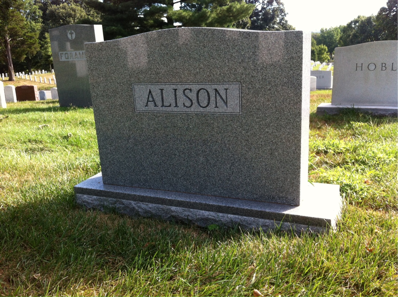 Back of headstone — John Alison