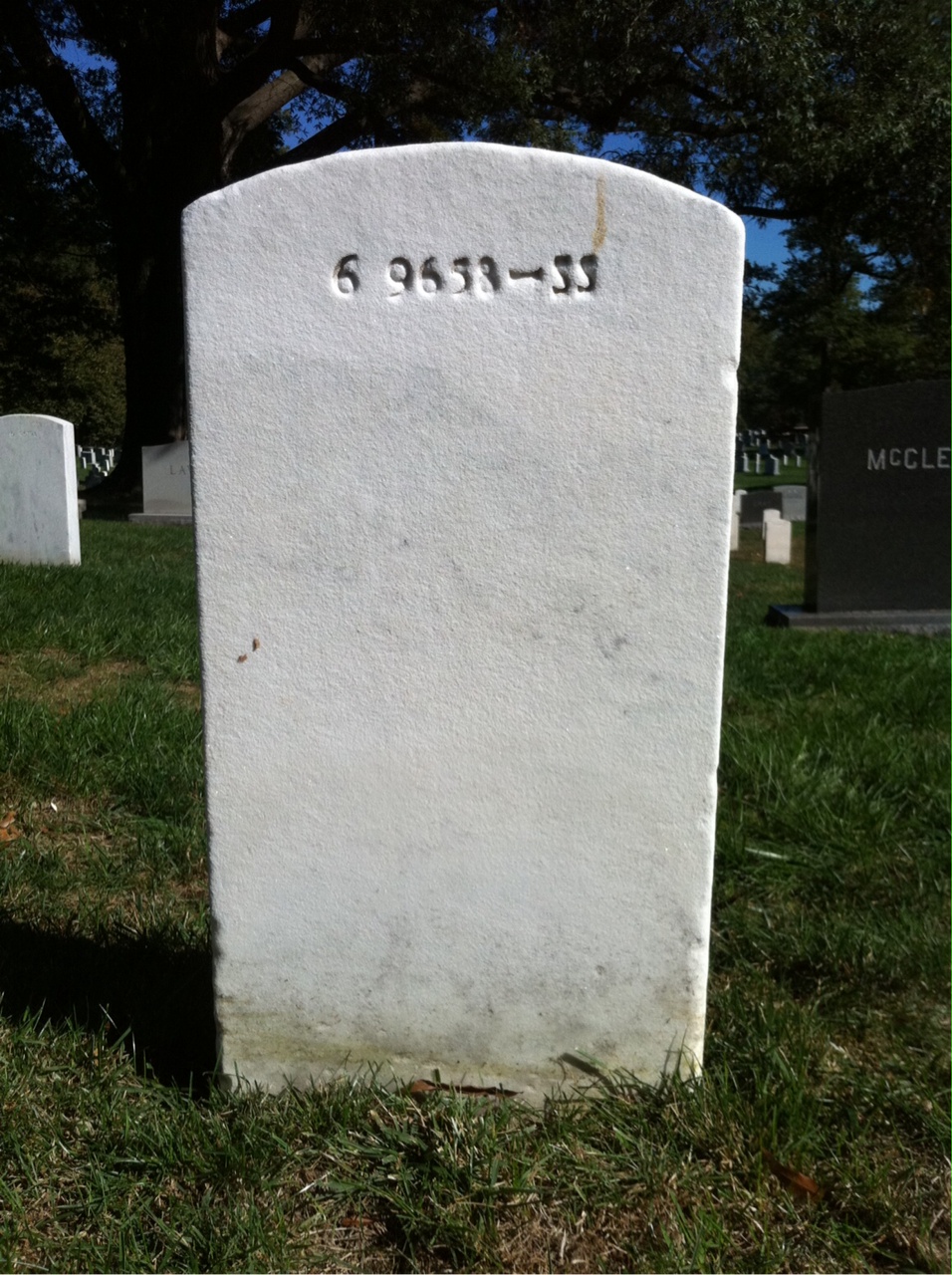 Back of headstone — Oscar Adams