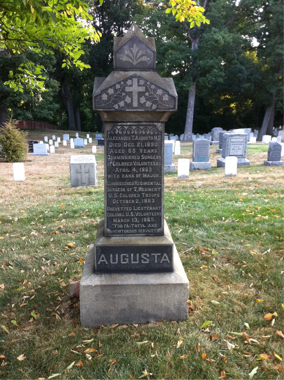 Back of headstone — Alexander Augusta