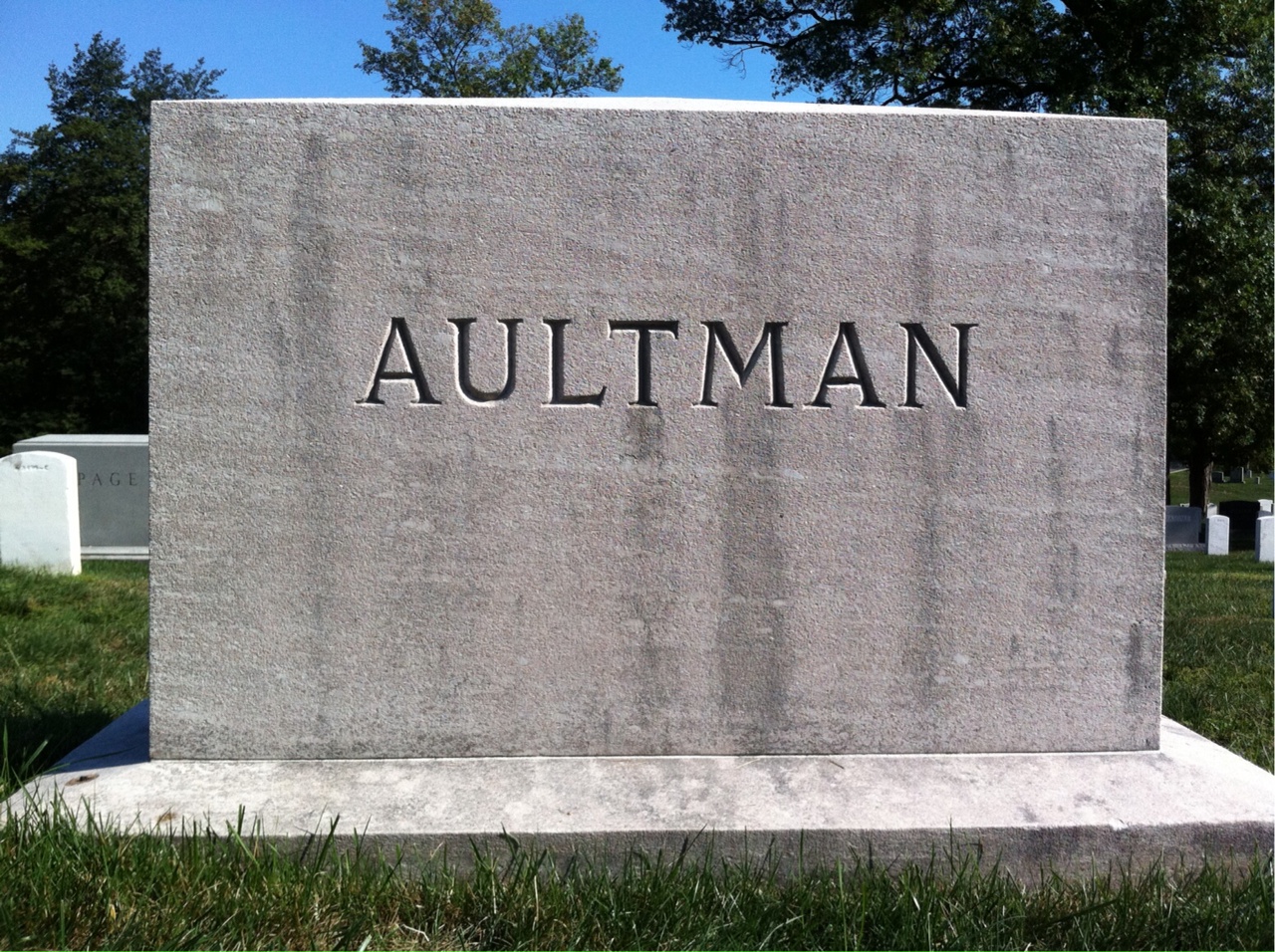 Back of headstone — Alma Aultman