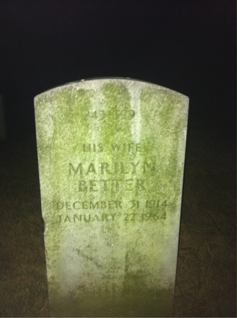 Back of headstone — Marilyn Morris