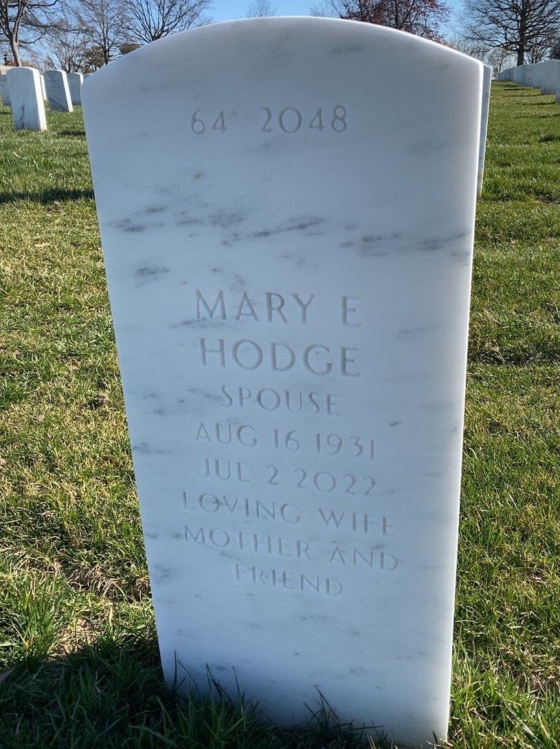 Back of headstone — Verdell Hodge