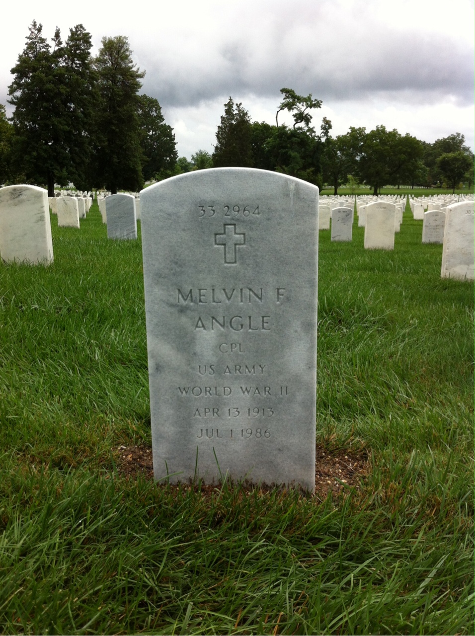 Back of headstone — Melvin Angle