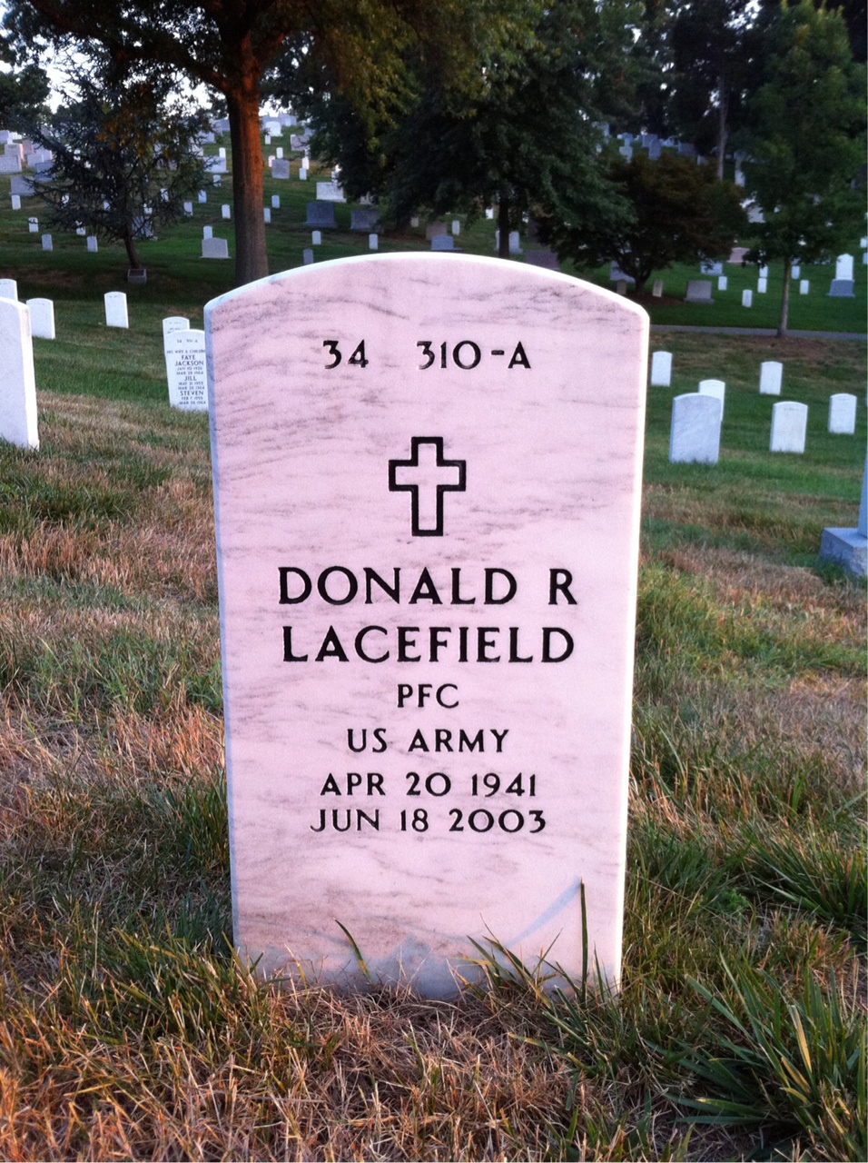 Back of headstone — Donald Lacefield