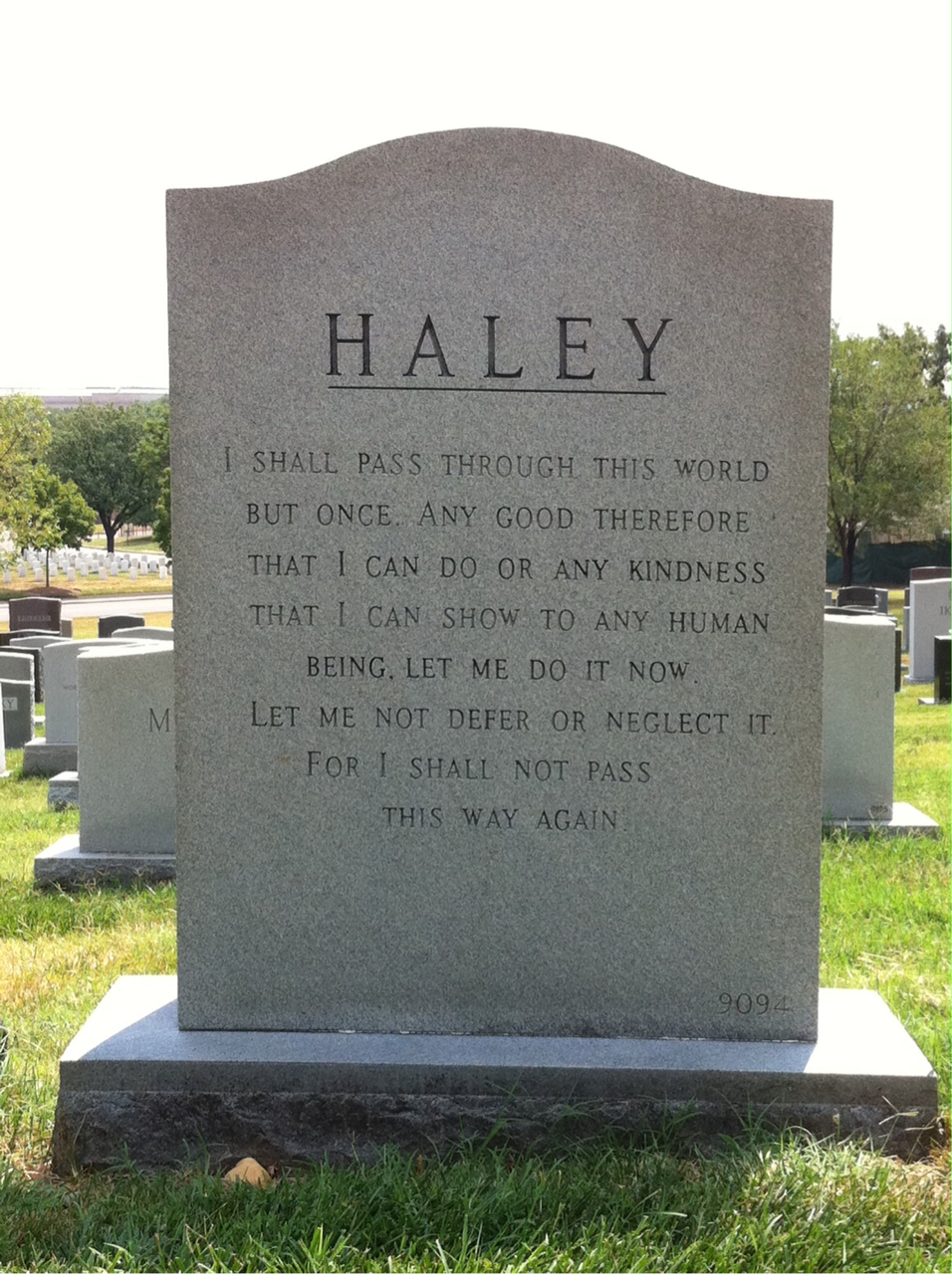 Back of headstone — Richard Haley