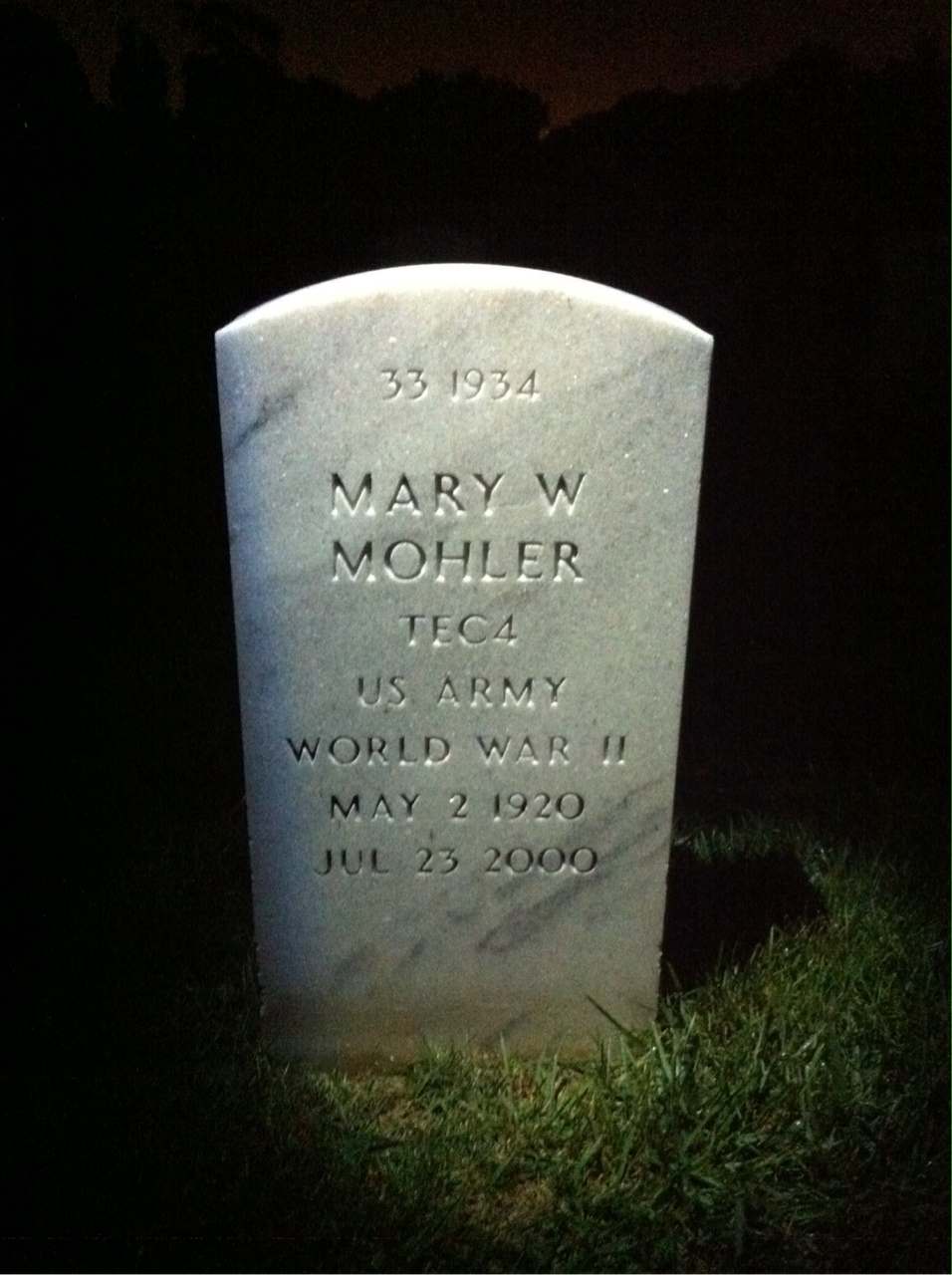 Back of headstone — Mary Mohler