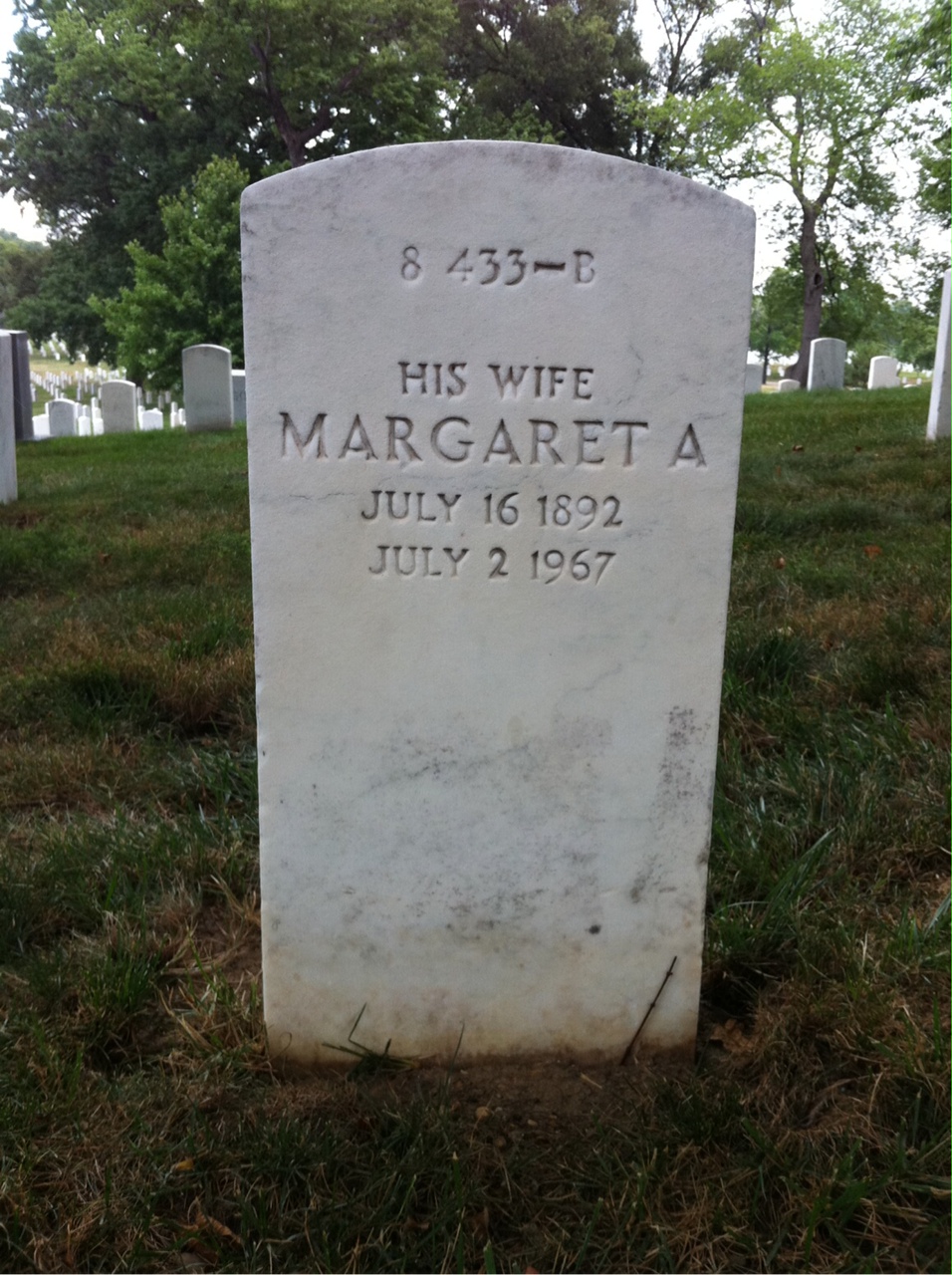 Back of headstone — Margaret Andre