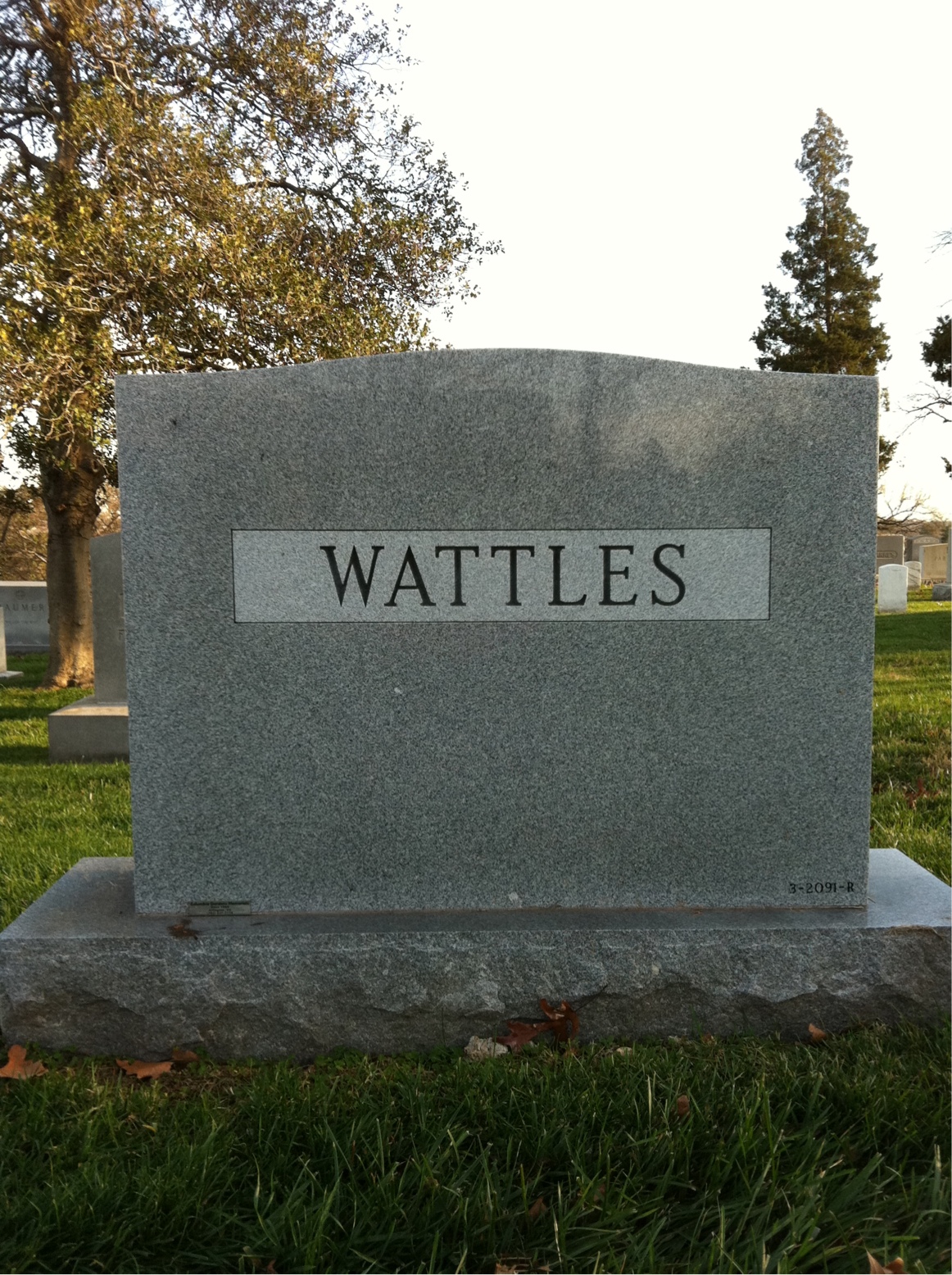 Back of headstone — Thomas L Wattles