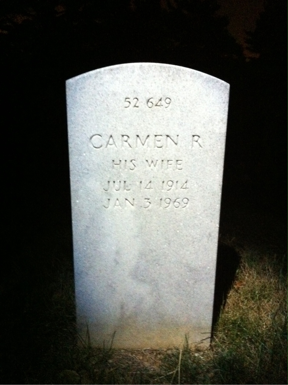 Back of headstone — Carmen Moyer