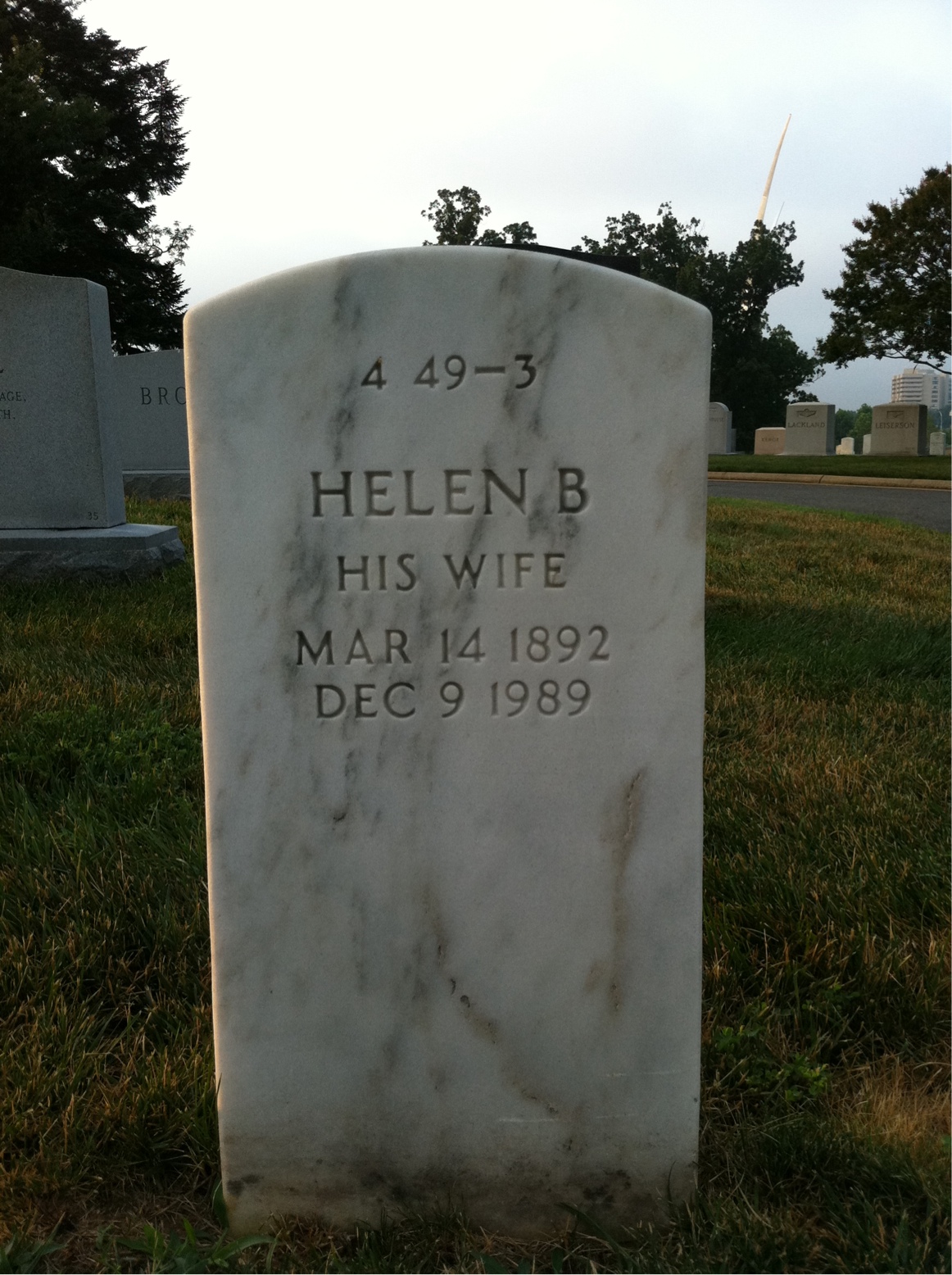 Back of headstone — Donald Adams