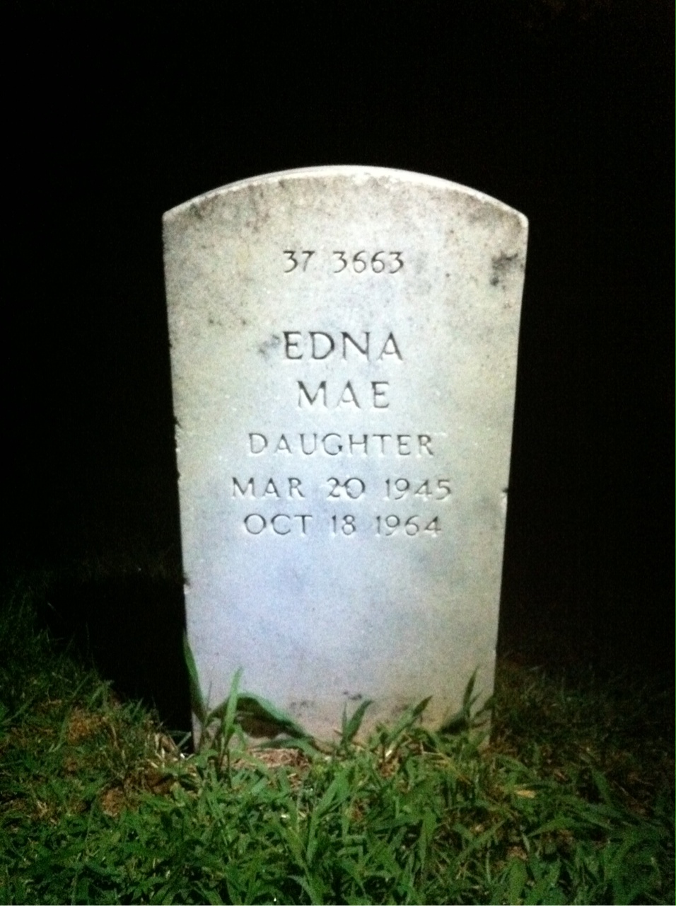 Back of headstone — Edna Moore