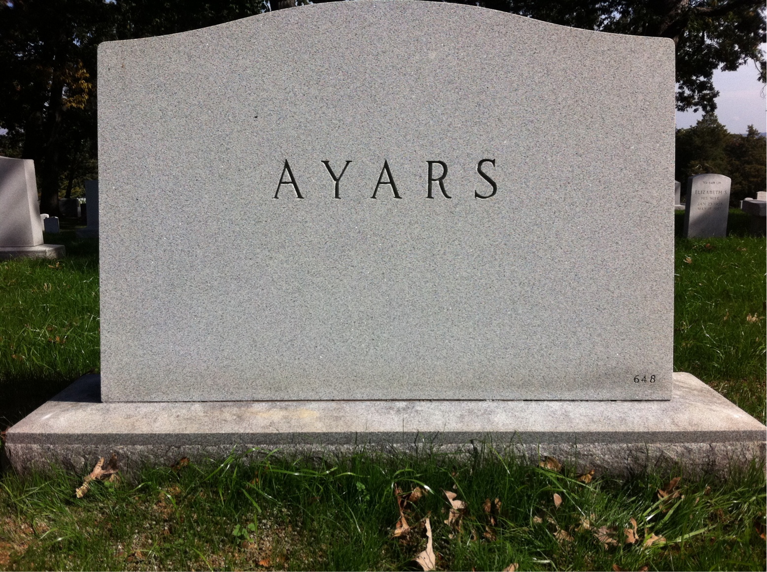 Back of headstone — Benjamin Ayars