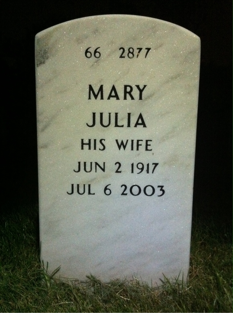 Back of headstone — Marvin Hamilton