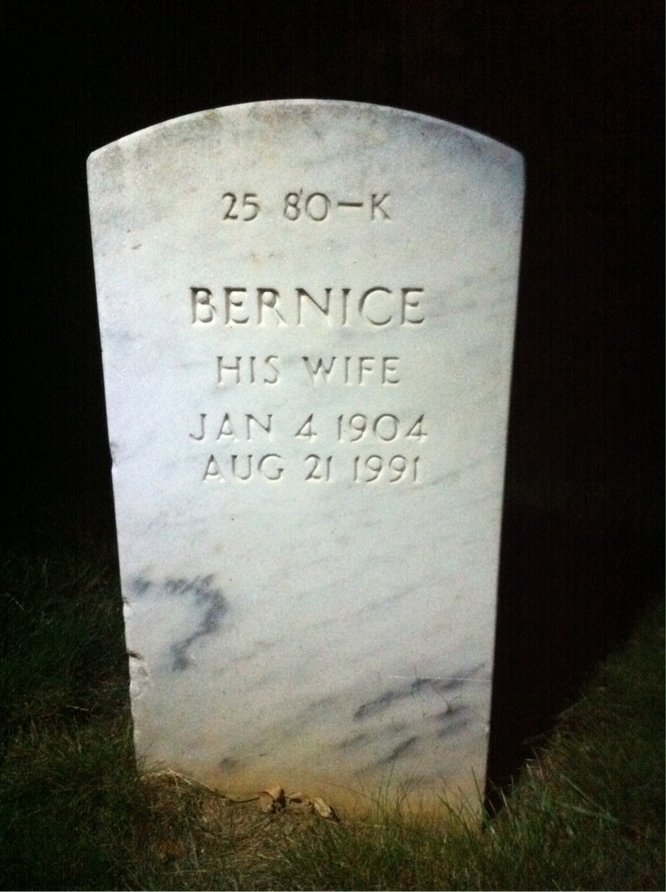 Back of headstone — Bernice Ashton