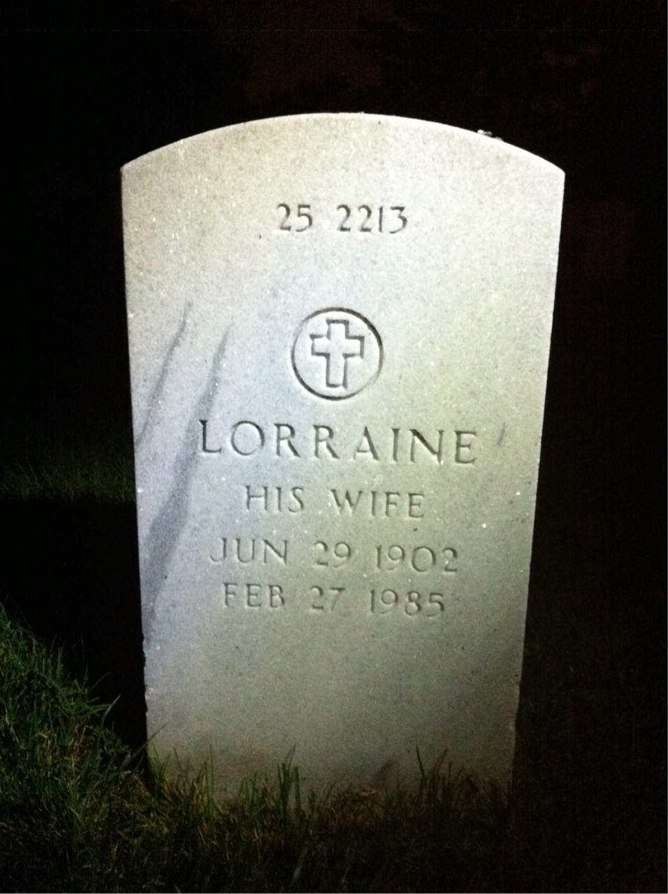 Back of headstone — Lorraine Atkins