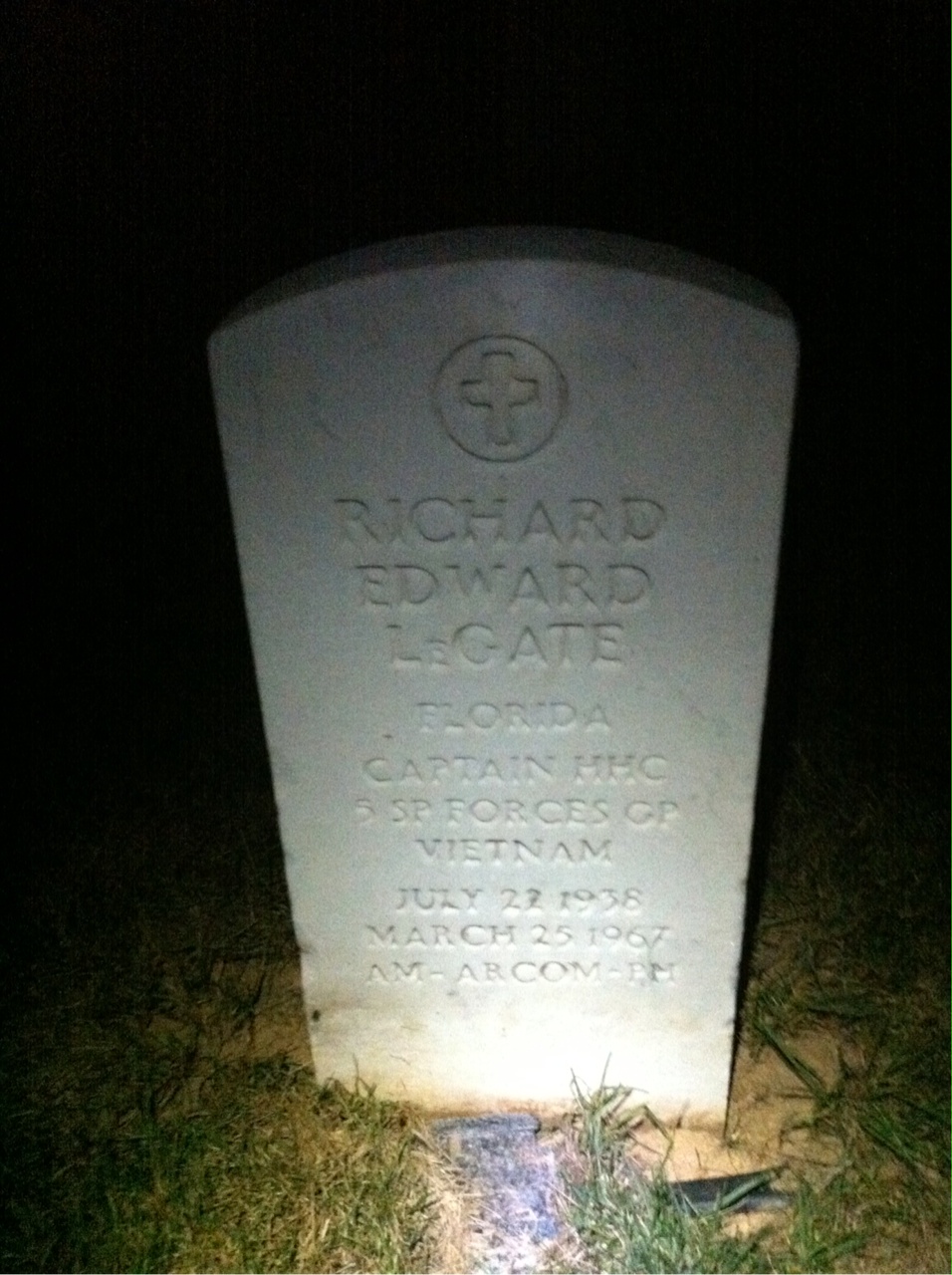 Back of headstone — Richard Edward Legate