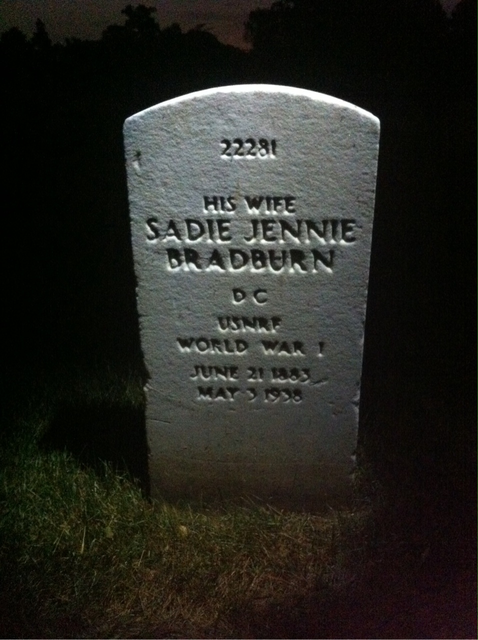 Back of headstone — Ernest Bradburn