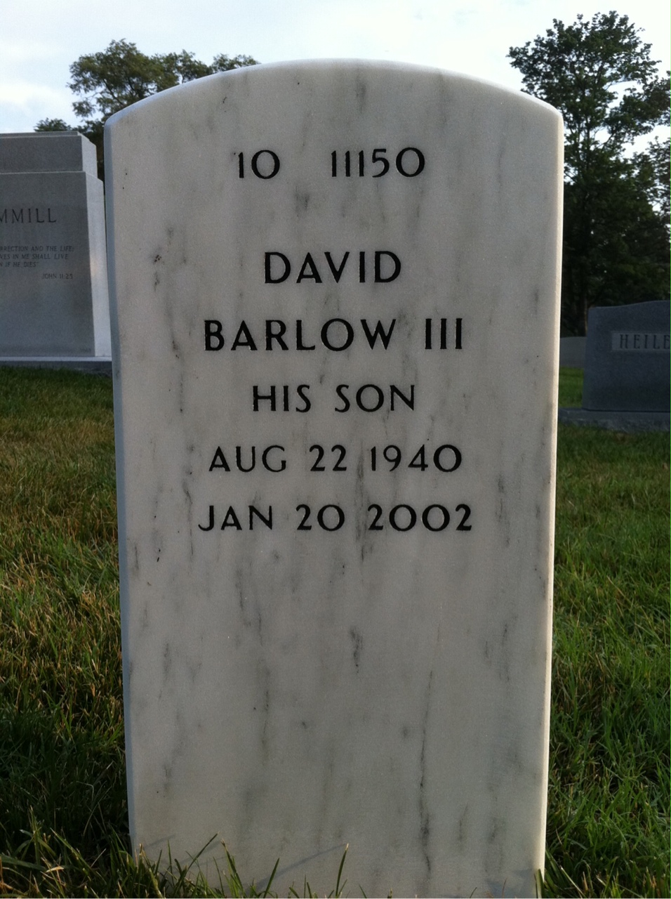 Back of headstone — David Lancaster