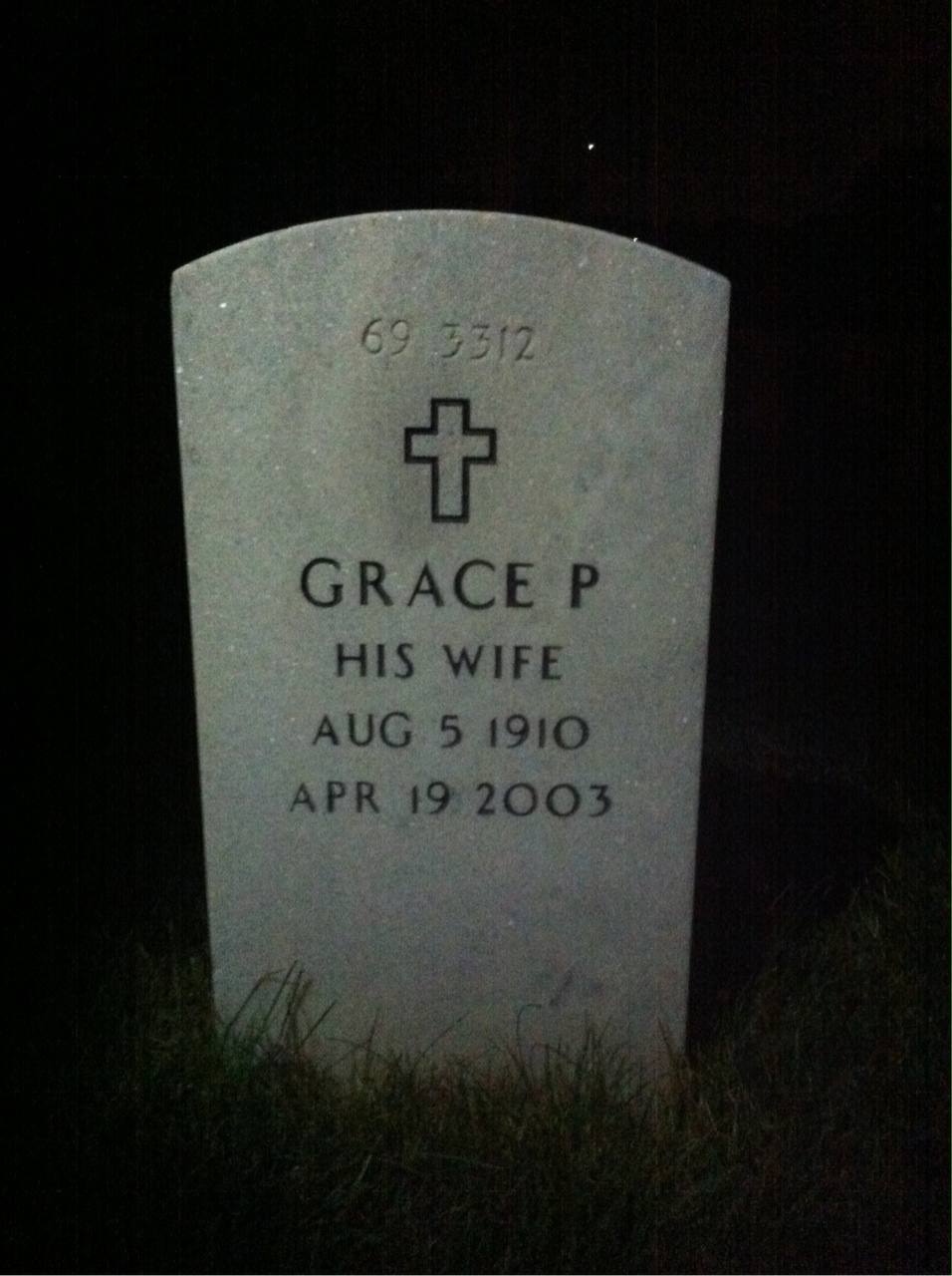 Back of headstone — Grace Baird