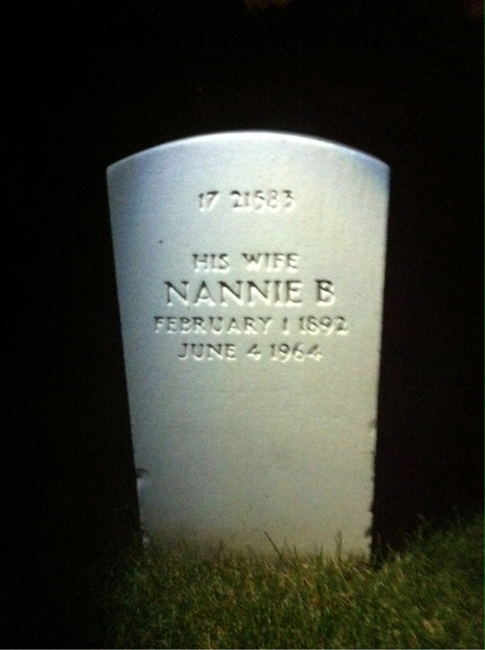 Back of headstone — Nannie Morris