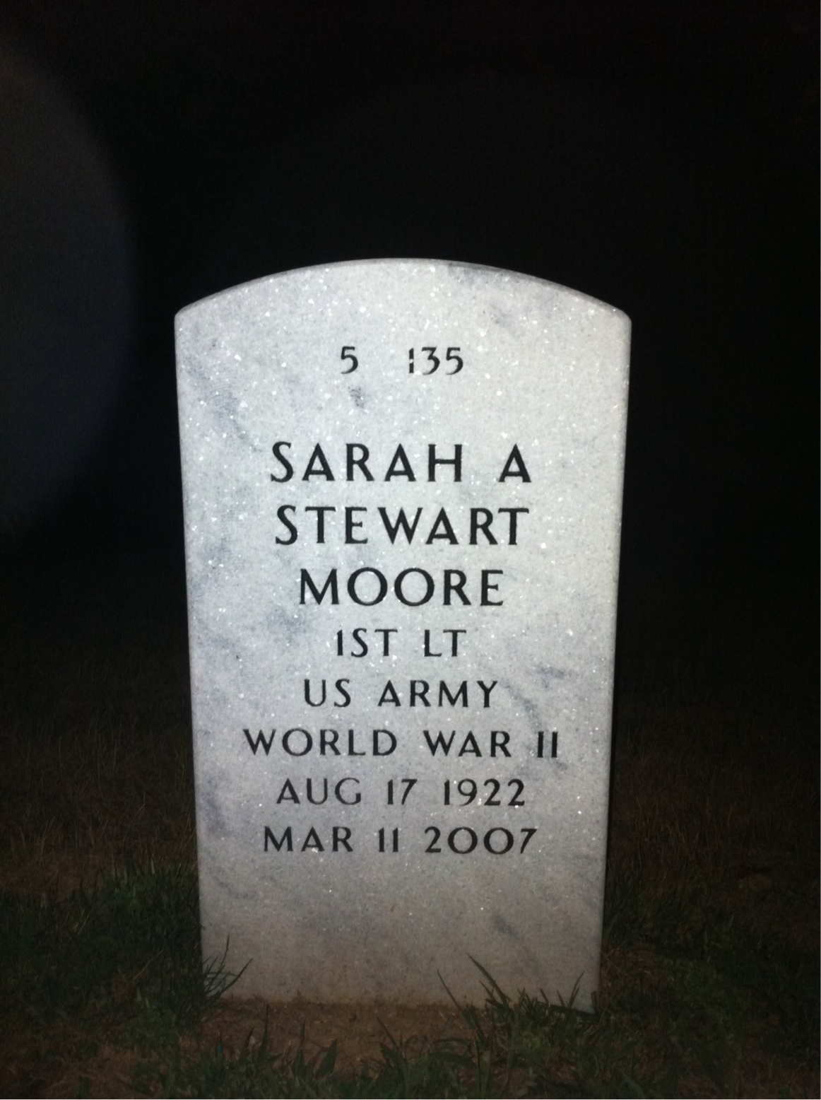 Back of headstone — Sarah Moore