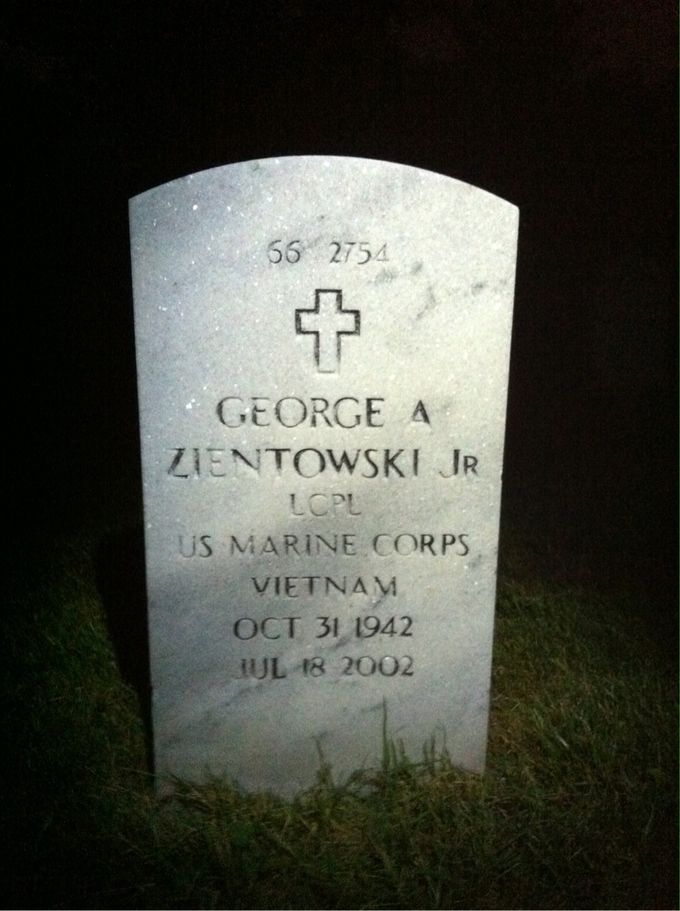 Back of headstone — George Albert Zientowski