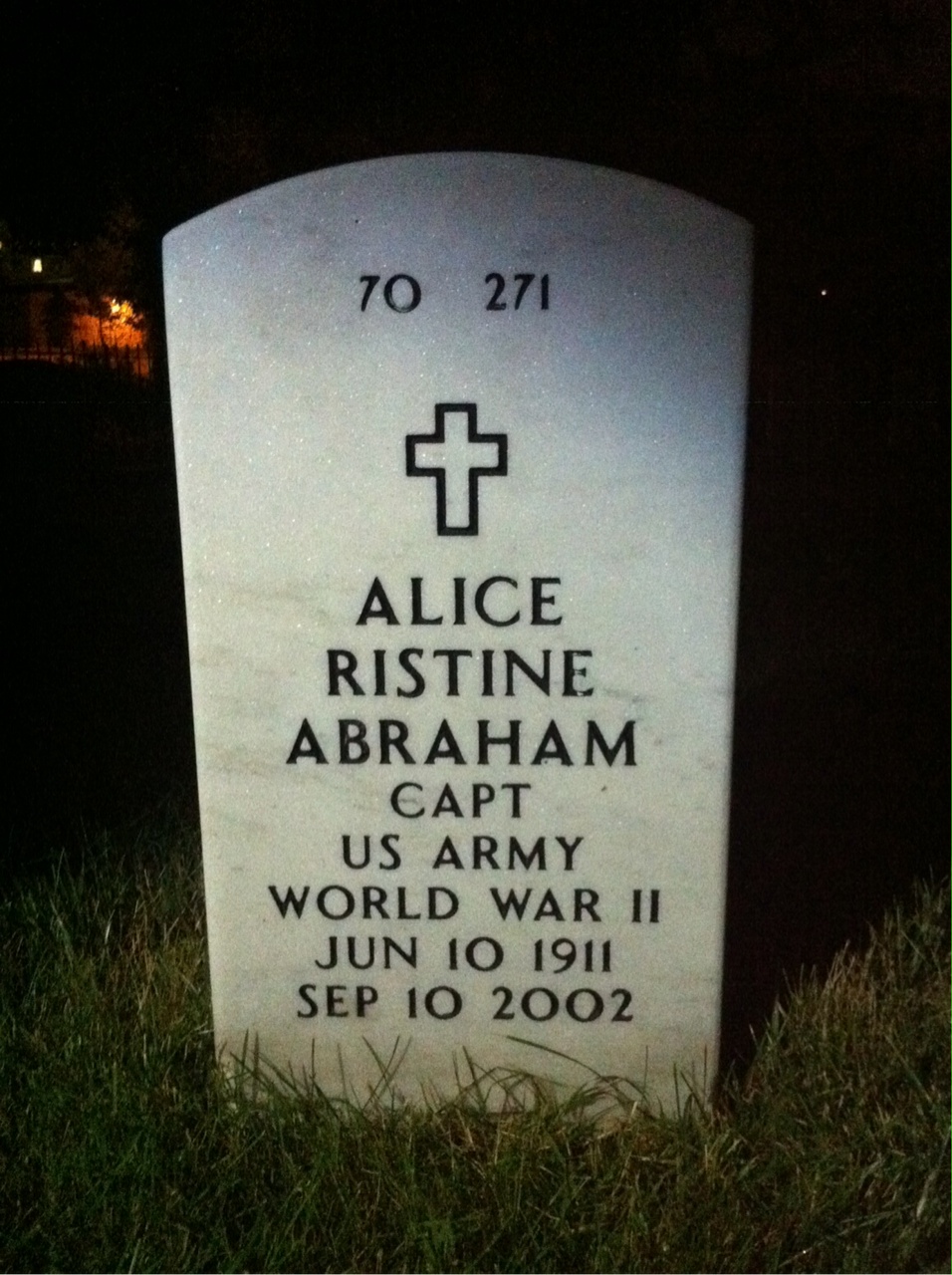 Back of headstone — Alice Abraham