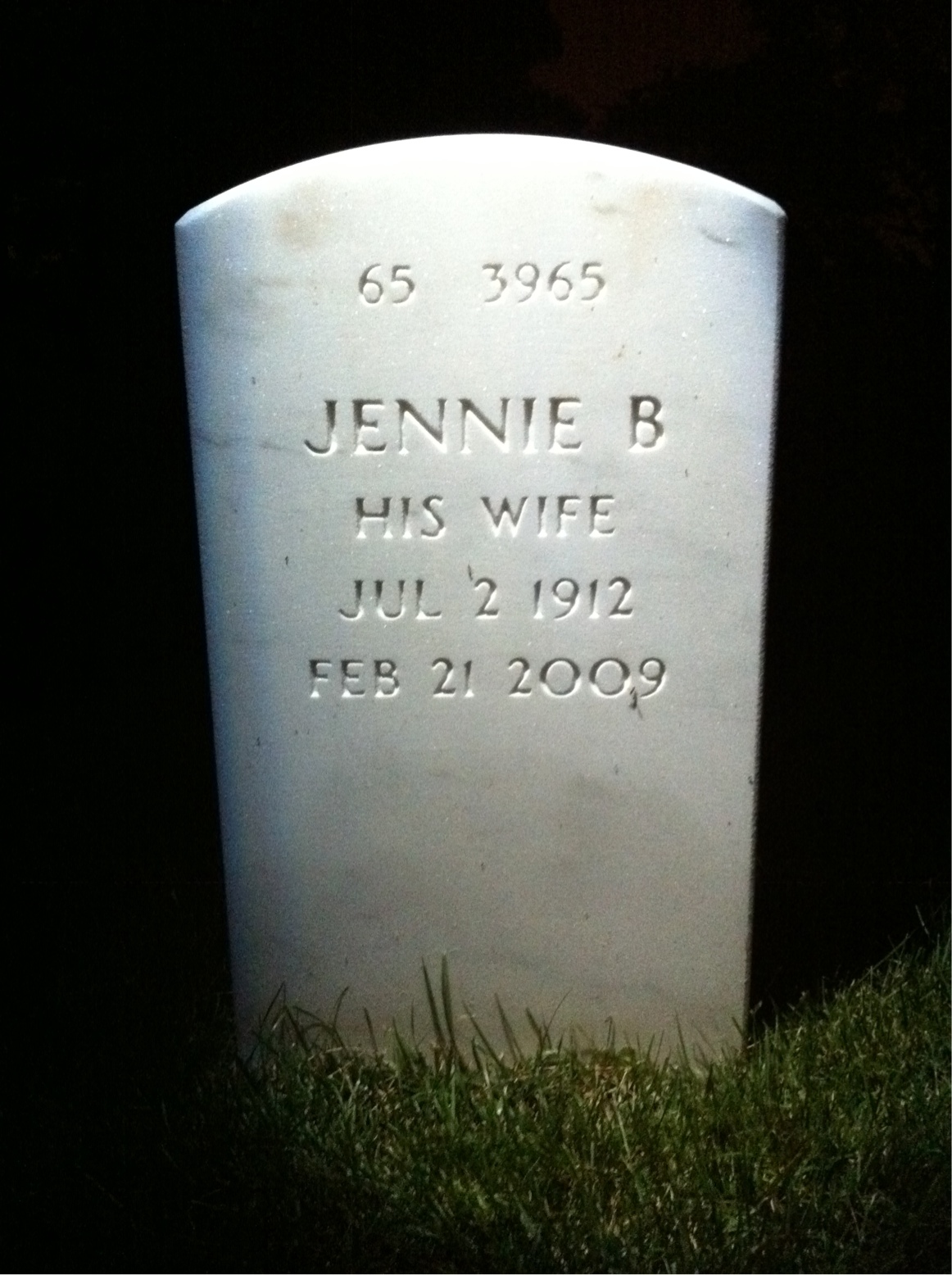 Back of headstone — Thomas Arner