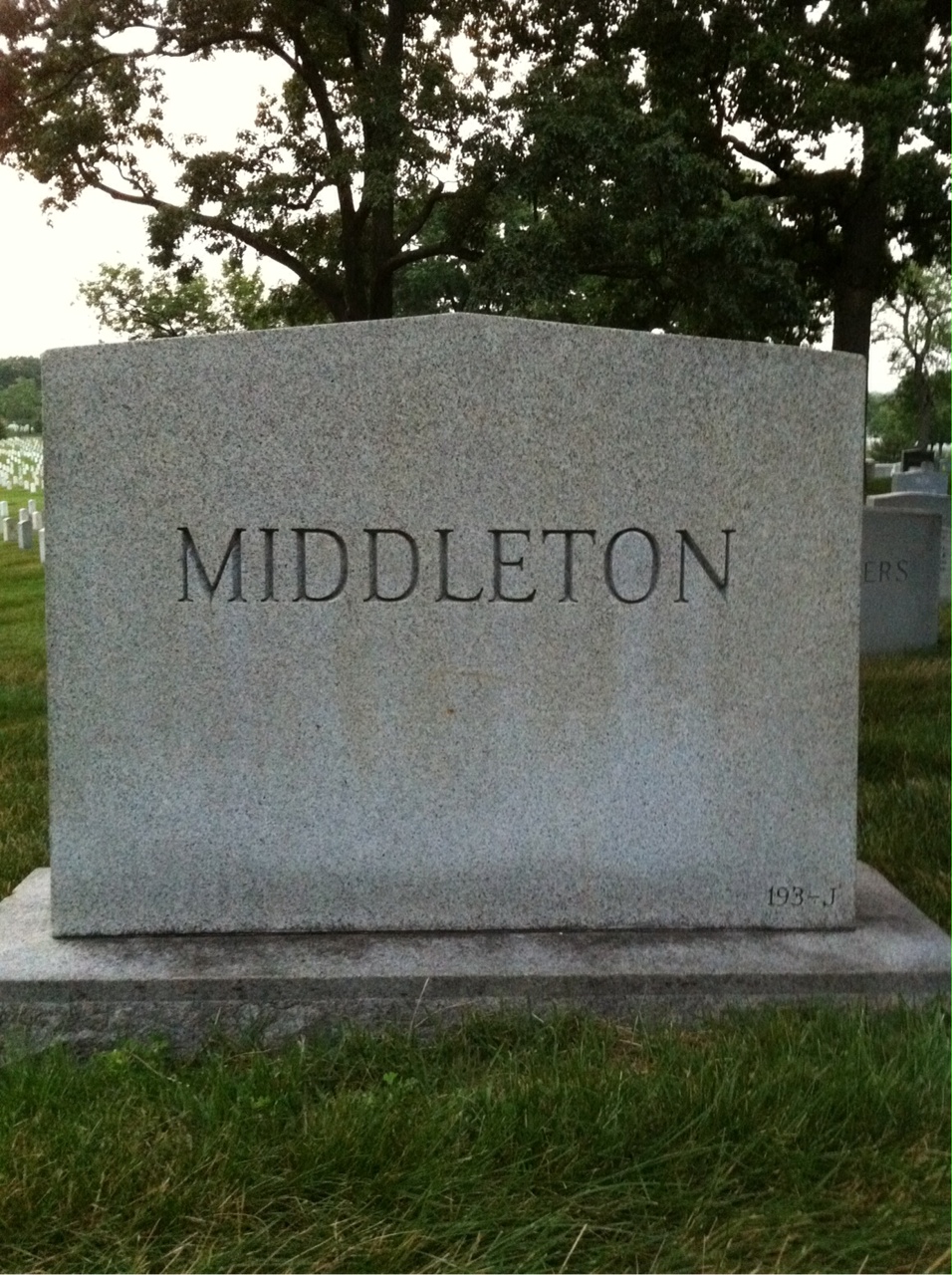 Back of headstone — Leroy Middleton