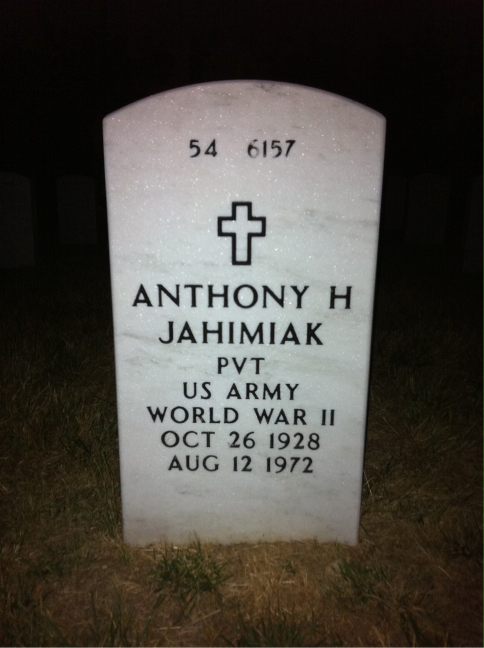 Back of headstone — Anthony Jahimiak