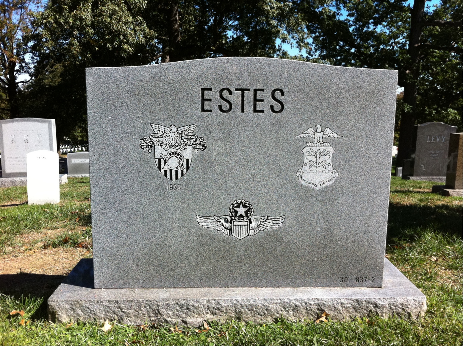 Back of headstone — Howell Estes