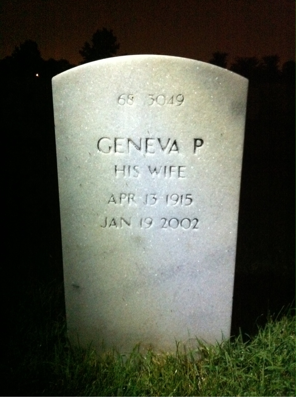 Back of headstone — Geneva Back