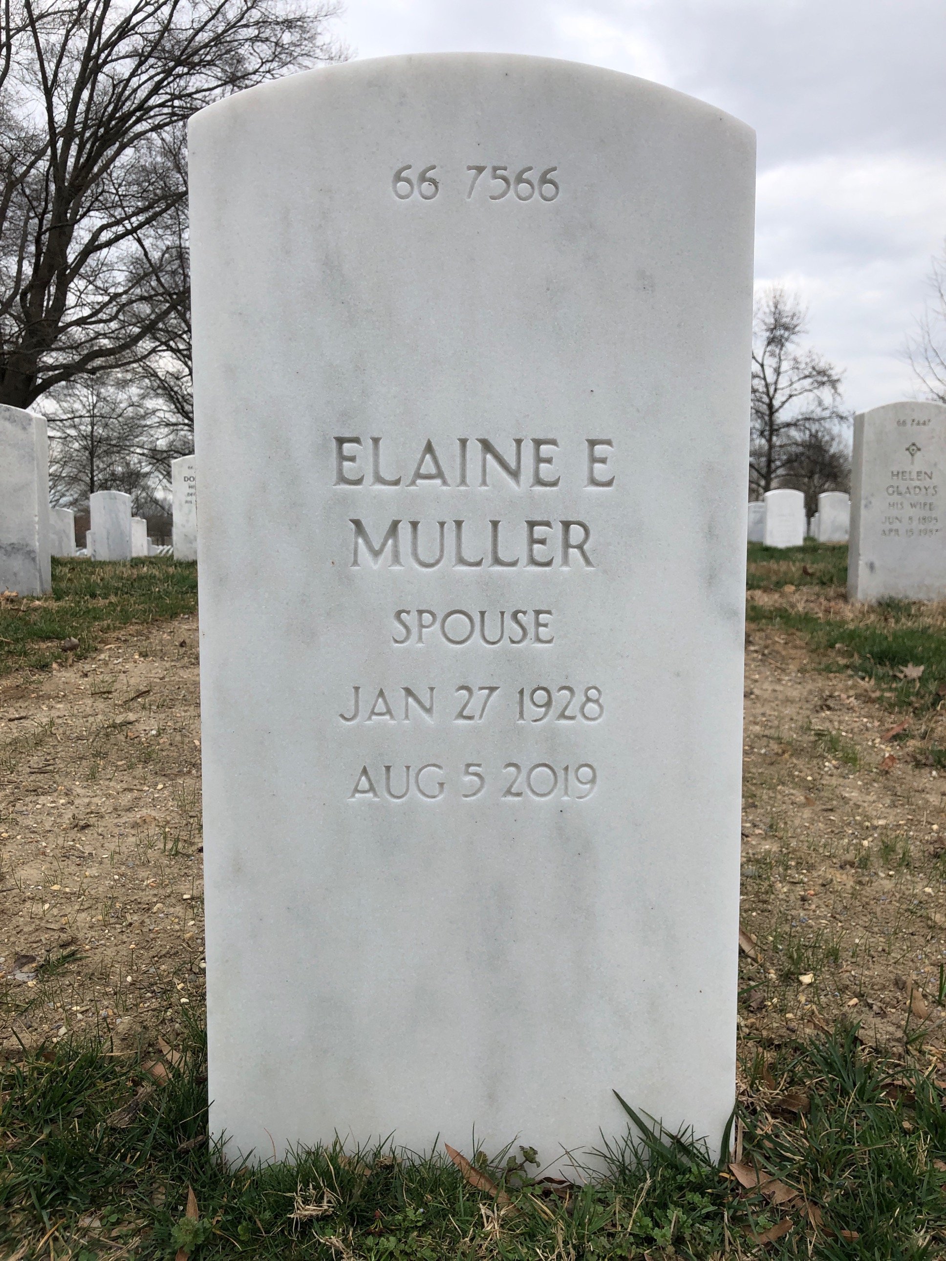 Back of headstone — Walter Muller