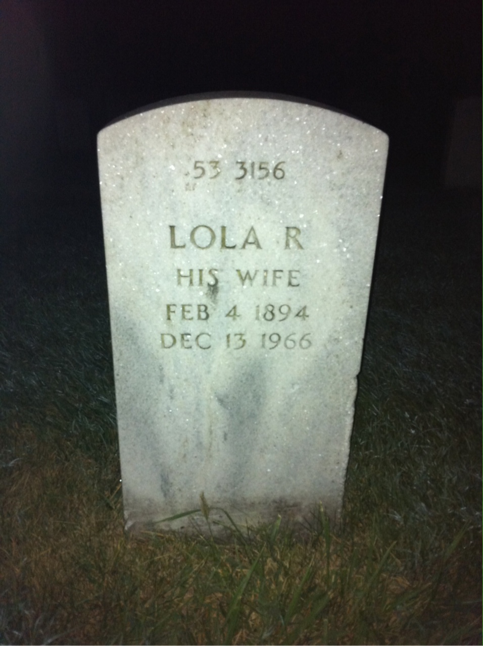 Back of headstone — Lola Anderson
