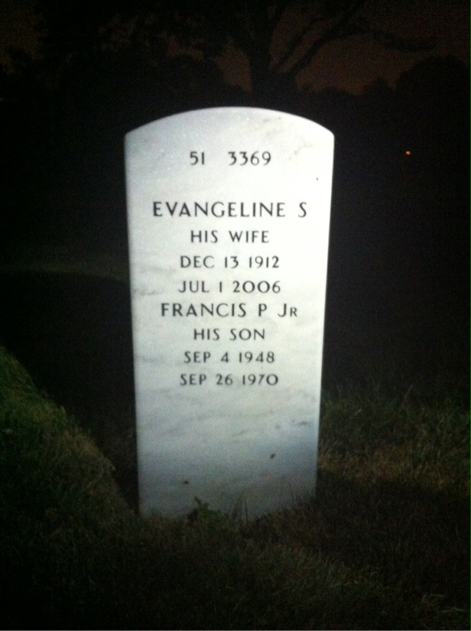 Back of headstone — Francis Crumb