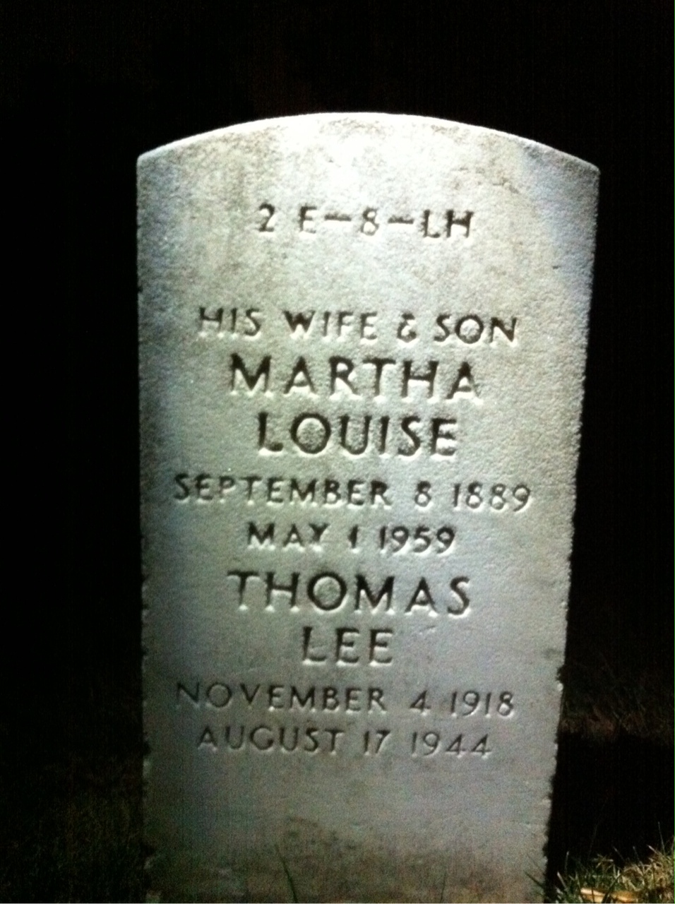 Back of headstone — Thomas Berthier Thompson