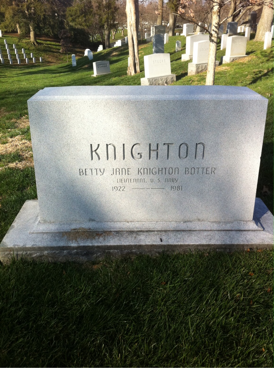 Back of headstone — Betty Botter