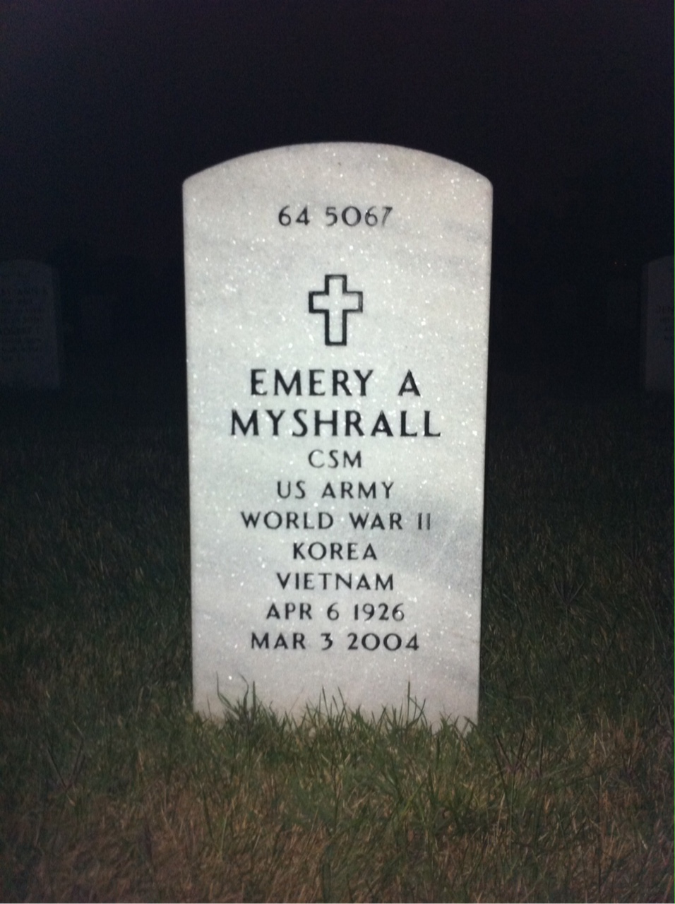 Back of headstone — Emery Myshrall