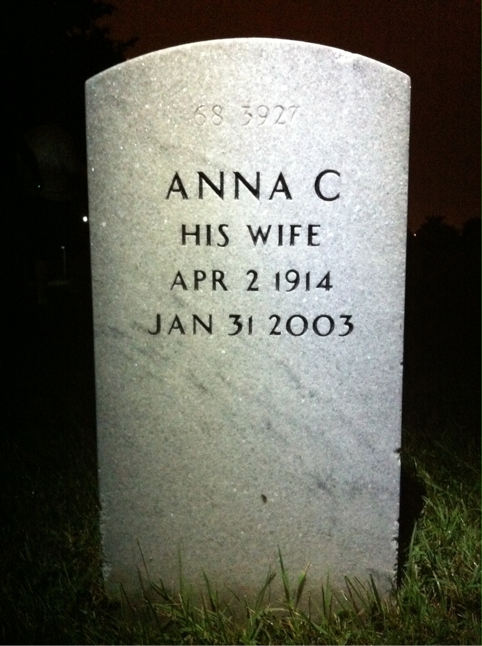 Back of headstone — William C Tiller