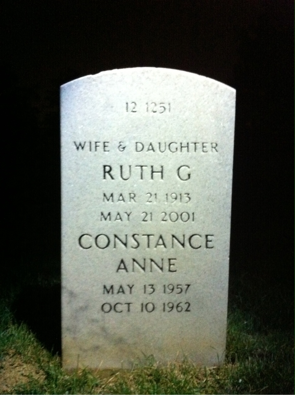 Back of headstone — Constance Brennan