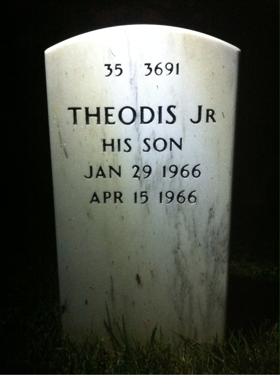 Back of headstone — Theodis Hill