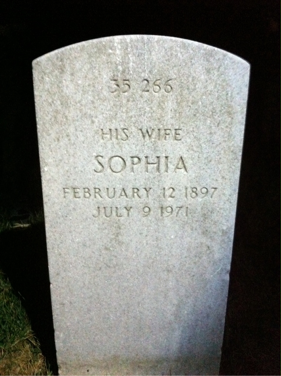 Back of headstone — Sophia Morgan