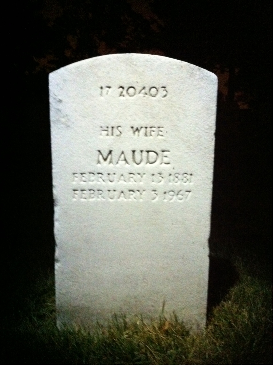 Back of headstone — Maude Morrison