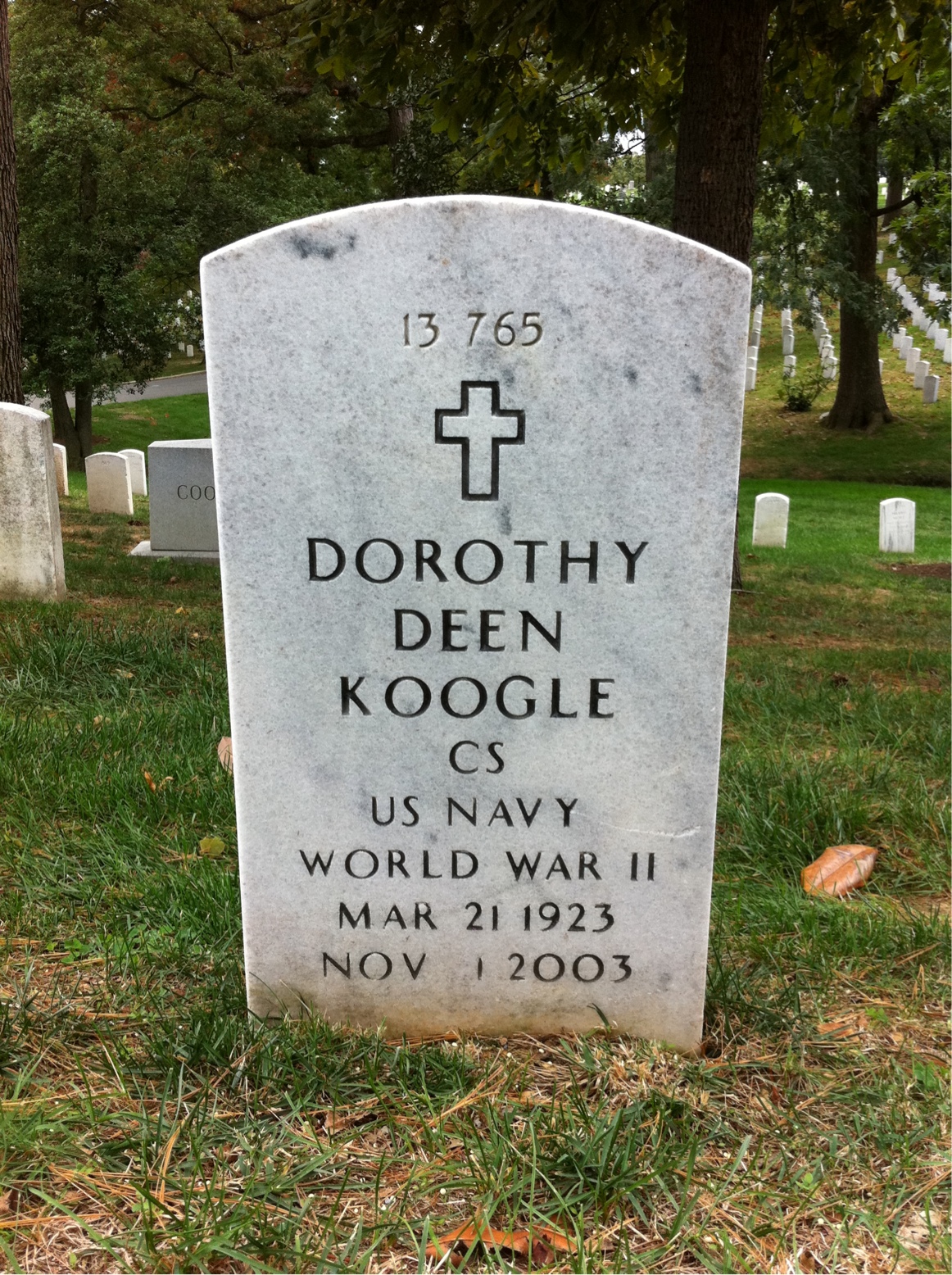 Back of headstone — Dorothy Koogle