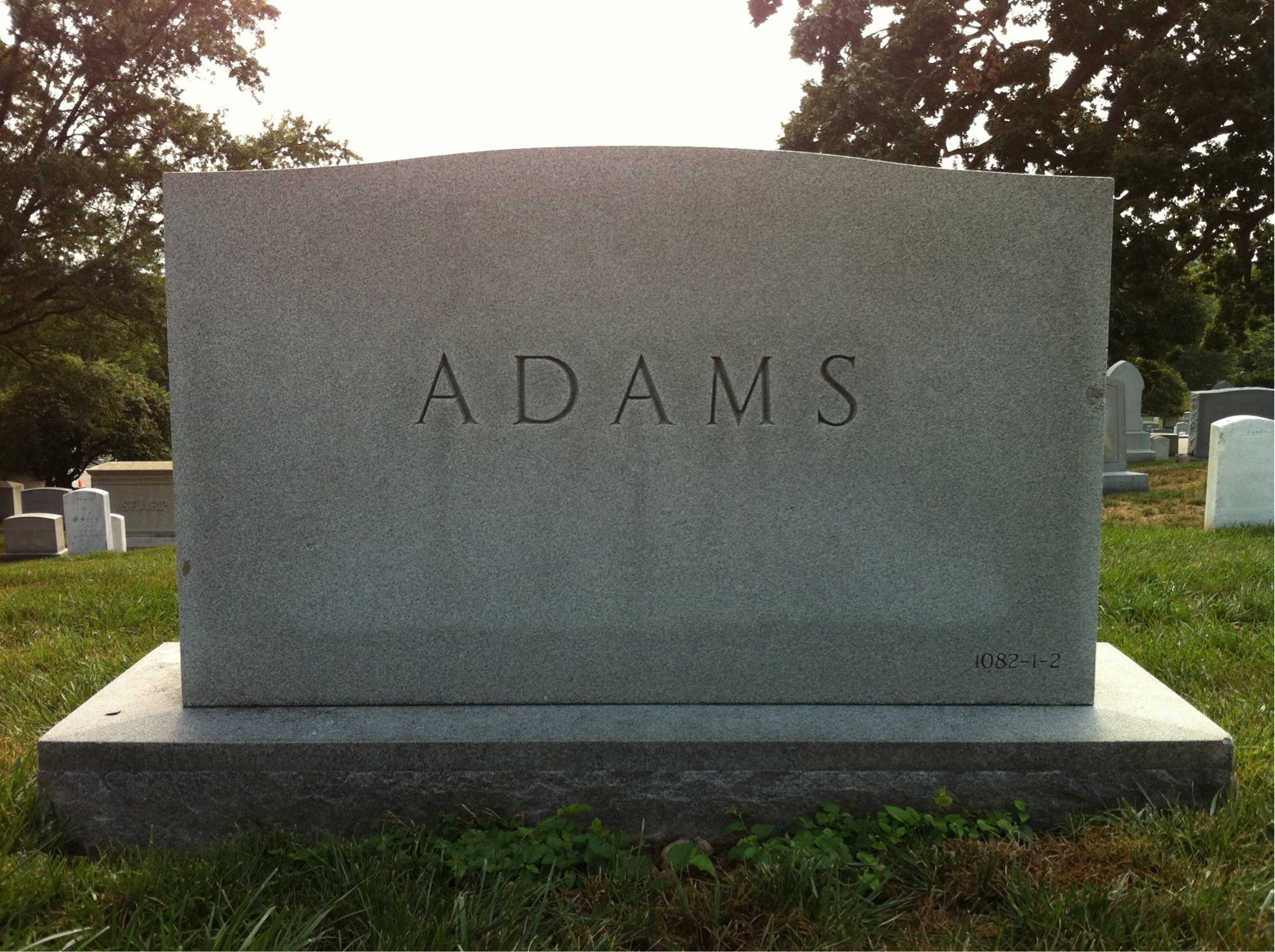 Back of headstone — Roe Adams