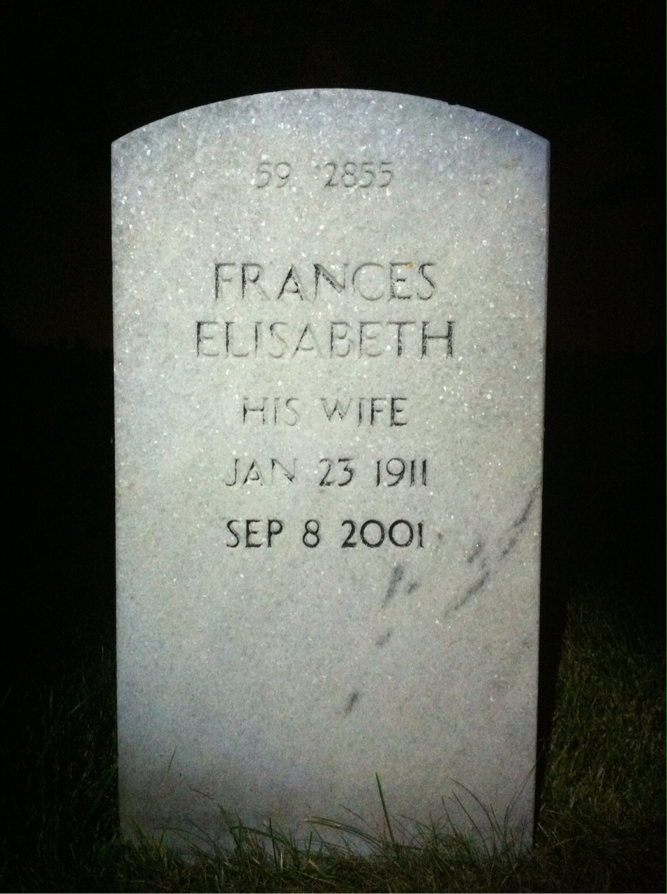 Back of headstone — Frances Ahlstrom