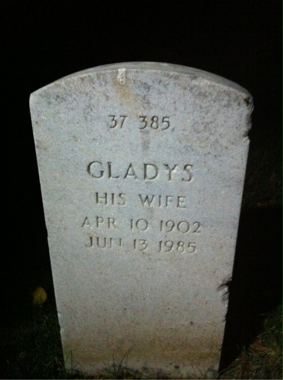 Back of headstone — Gladys Minton