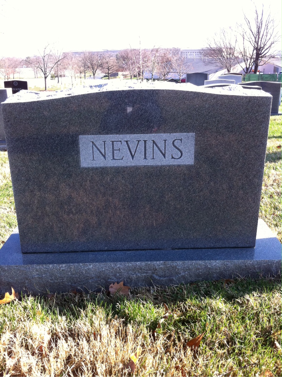 Back of headstone — John Nevins